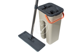 Flat mop with bucket 6 l, with two compartments for spinning, LV-F02