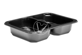 Sealing container with division 50/50, black, 187*137*37 mm, 600 ml