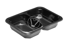 Sealing container with division 50/50, black, 187*137*37 mm, 600 ml