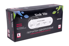 Перчатки из нитровинила смотровые, черные, размер L, VerdeVita