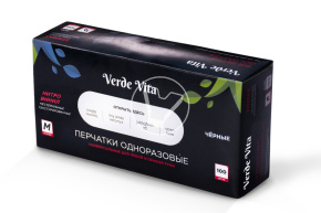 Перчатки из нитровинила смотровые, черные, размер М, VerdeVita