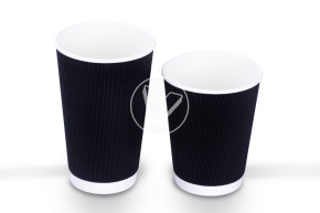 Glass 350 ml, double-layer, corrugated for hot, black