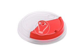 Plastic cup flat lid type B, transparent, with red plug