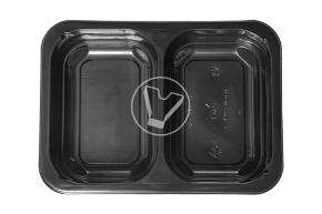 Sealing container with division 50/50, black, 187*137*37 mm, 600 ml