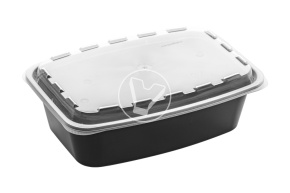 Container 1000 ml with lid, 1 section, rectangular, black