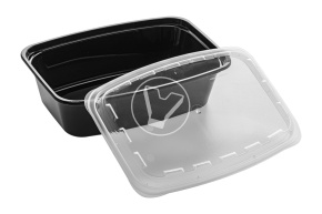 Container 1000 ml with lid, 1 section, rectangular, black