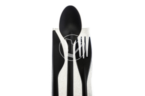 Set "Premium" 4/1, black (fork, spoon, knife, white napkin)
