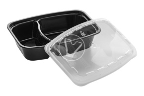 Container 830 ml with lid, 2 sections, rectangular, black