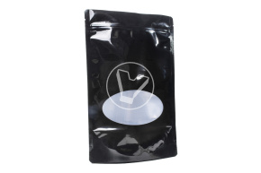 Metallized doypack bag with zip lock, 170*265 mm (45+45), with window, 140 microns, black, matte