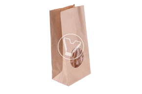 Bag with straight bottom, with round window, craft, 1 layer, 45 N, 120*80*250 mm