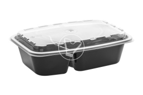 Container 830 ml with lid, 2 sections, rectangular, black