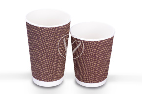 Glass 250 ml, double-layer, corrugated for hot, brown