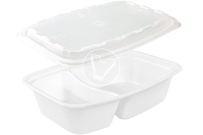 Container 830 ml with lid, 2 sections, rectangular, white