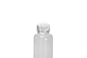 Round bottle with a wide neck, with white lid, 300ml, transparent