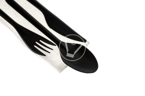 Set "Premium" 4/1, black (fork, spoon, knife, white napkin)