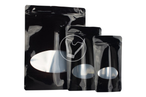 Metallic pouch bag with zip-lock lock, 220*300 mm (50+50), 140 microns, black, matte with window