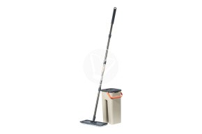 Flat mop with bucket 6 l, with two compartments for spinning, LV-F02