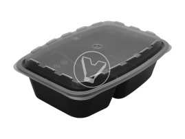Container 1000 ml with lid, 2 sections, rectangular, black