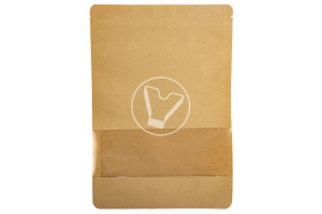 Paper pouch bag with zip lock, 200*300 mm (45+45), with window 70 mm, 140 microns, kraft