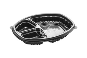 Контейнер дно СпК-257 с тремя секциями, 257*202*37 мм, черный, СтиролПласт