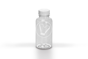 Round bottle with a wide neck, with white lid, 300ml, transparent