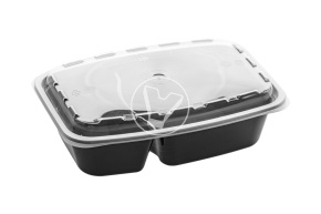 Container 830 ml with lid, 2 sections, rectangular, black