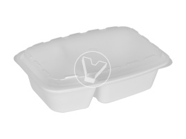 Container 830 ml with lid, 2 sections, rectangular, white