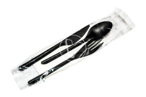 Set "Premium" 4/1, black (fork, spoon, knife, white napkin)