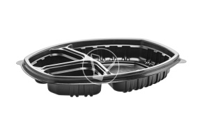 Контейнер дно СпК-257 с тремя секциями, 257*202*37 мм, черный, СтиролПласт