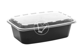 Container 1000 ml with lid, 1 section, rectangular, black