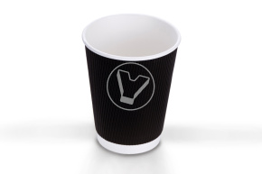 Glass 350 ml, double-layer, corrugated for hot, black