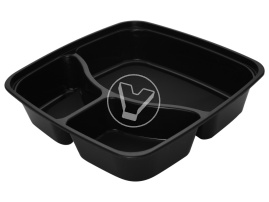 Container 1400 ml with lid, 3 sections, square, black