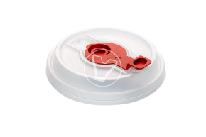 Plastic cup flat lid type B, transparent, with red plug