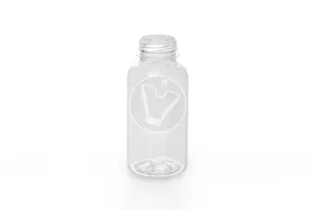 Round bottle with a wide neck, with white lid, 300ml, transparent