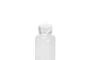 Round bottle with a wide neck, with white lid, 300ml, transparent