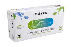 Перчатки виниловые, прозрачные, размер М, VerdeVita