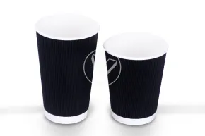 Glass 350 ml, double-layer, corrugated for hot, black